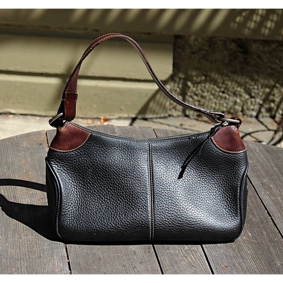 Dooney & Bourke Y2K Vintage - AWL - Short Strap Hobo Black + Brown Pebbled, USA - Picture 9 of 13